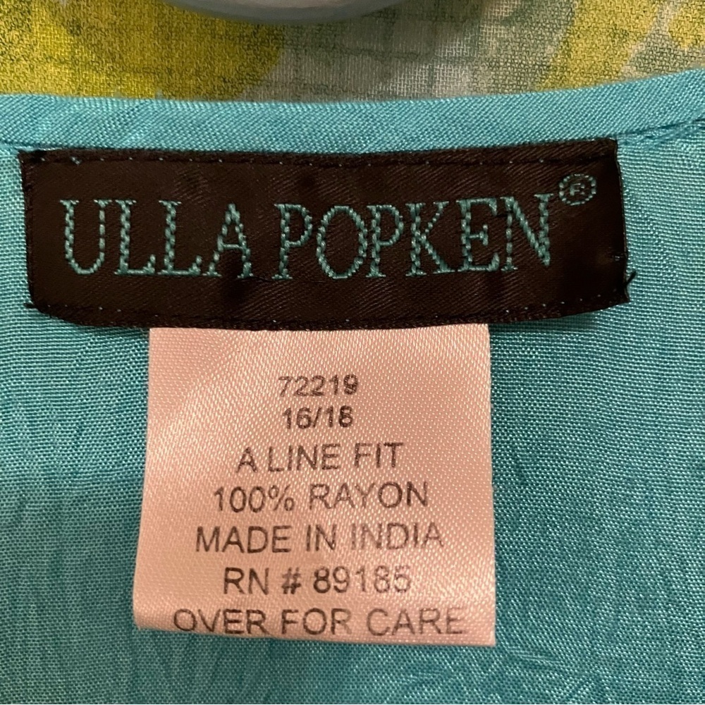 Ulla Popken 2 Piece Sheer Floral Duster Teal A-line Tank Rayon Dress 16/18 - Picture 2 of 12
